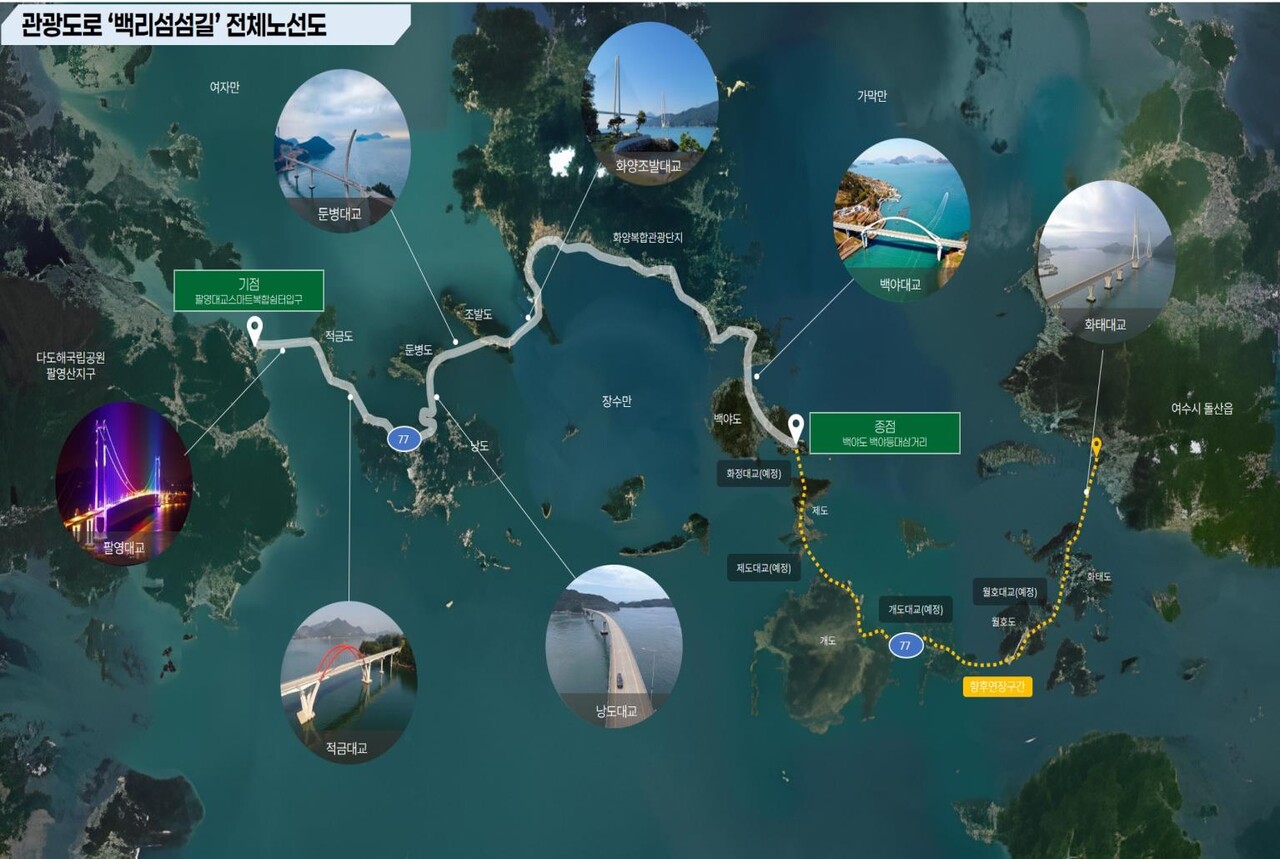 관광도로 ‘백리섬섬길’ 전체노선도.
